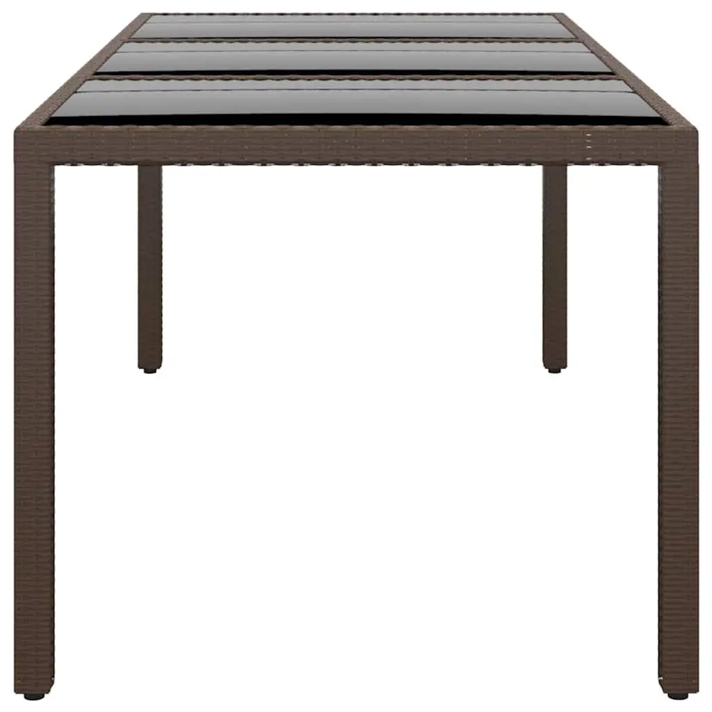 Garden Table Outdoor Patio 190x90x75cm Poly Rattan Brown Tempered Glass