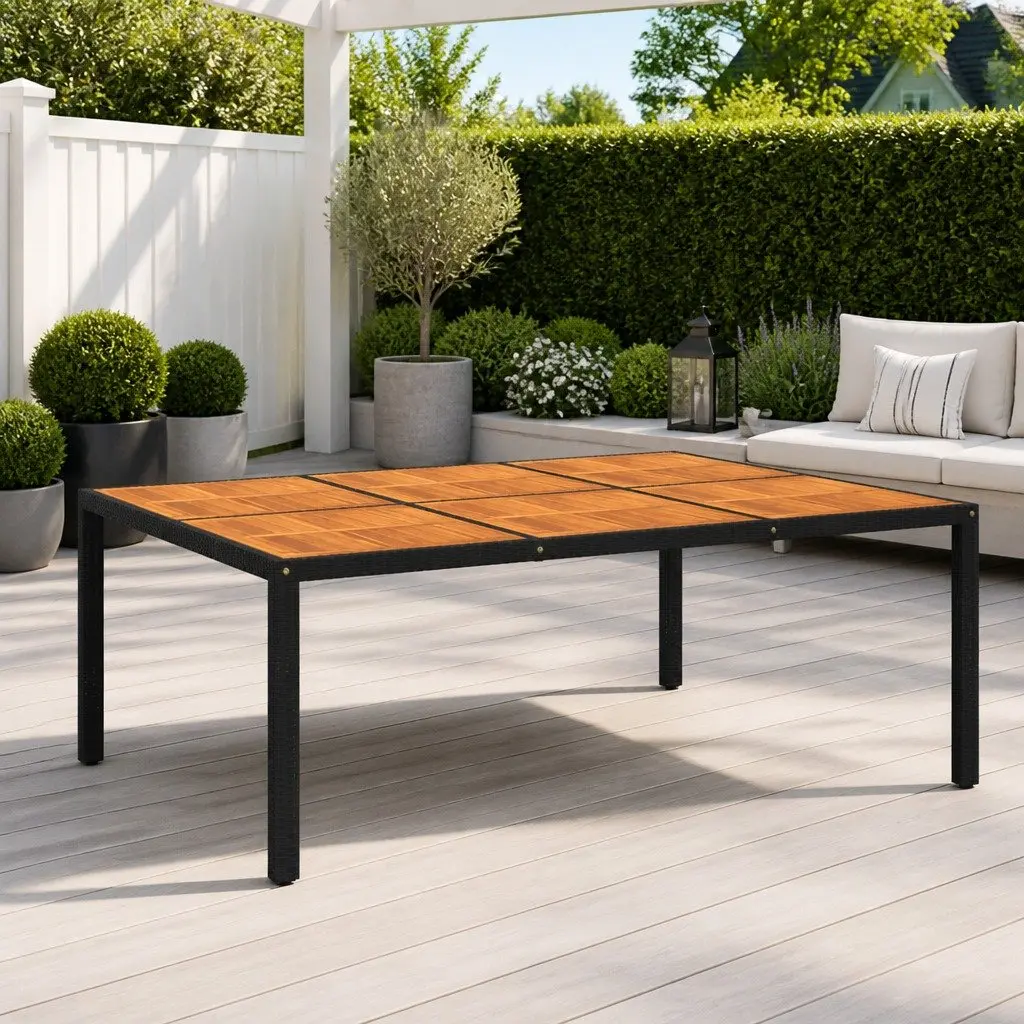 Outdoor Garden Table 200x150cm Acacia Wood Poly Rattan Black