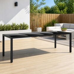 Outdoor Patio Table: 250x100cm Tempered Glass and Rattan