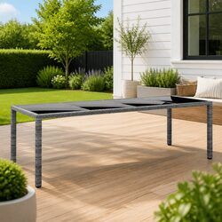 Garden Table 250x100cm Outdoor Patio Dining Poly Rattan Glass Top Grey