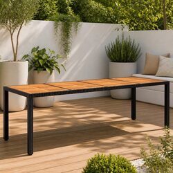 Garden Table Dimensions: 250x100x75cm, Acacia Wood and Poly Rattan