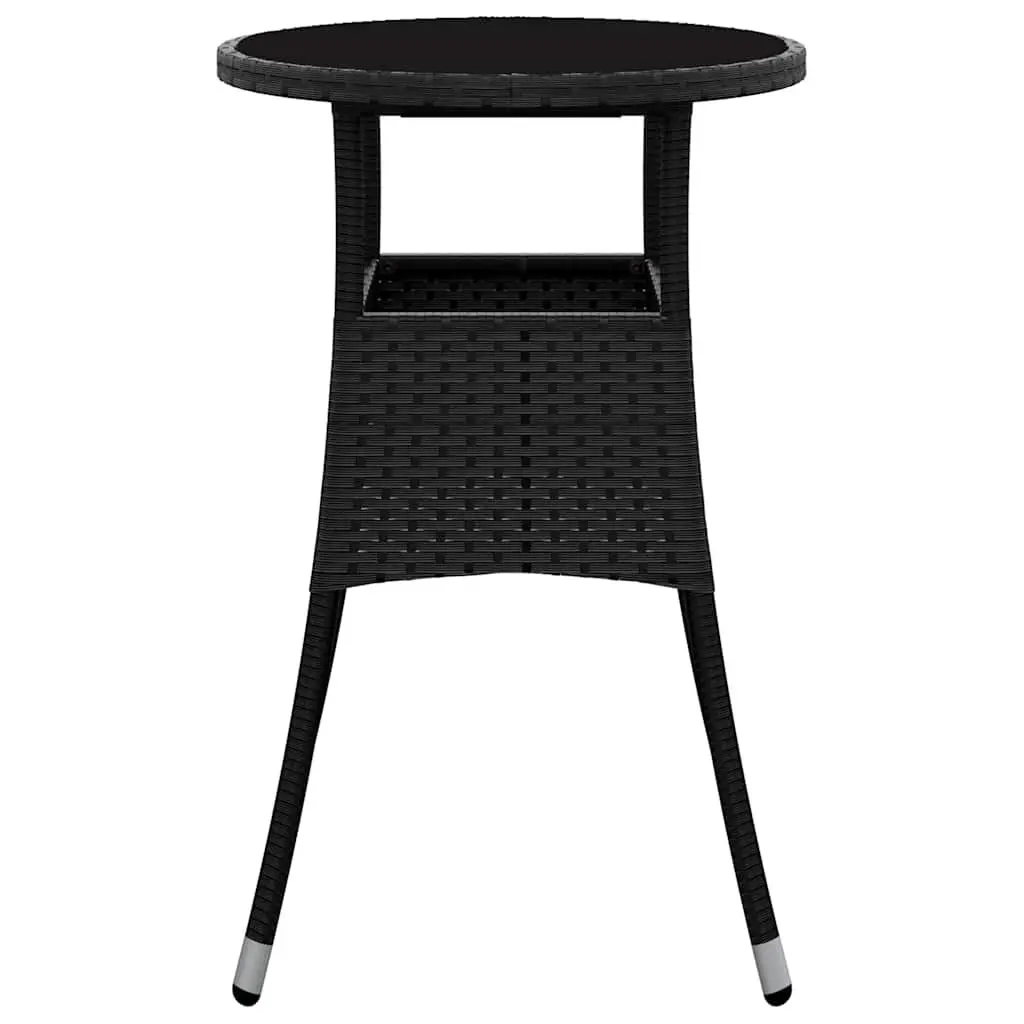 Garden Table Ø60x75 cm Tempered Glass Top Poly Rattan Outdoor Patio Furniture