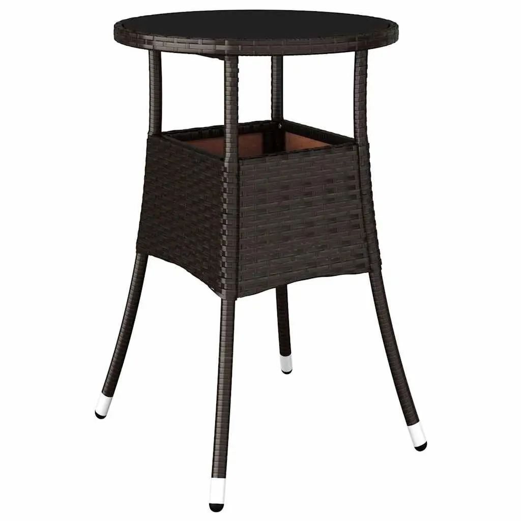 Garden Table Outdoor Patio Furniture Tempered Glass Top Poly Rattan Brown Ø60cm