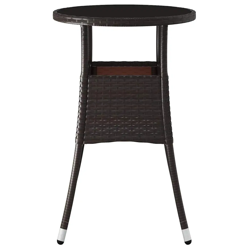 Garden Table Outdoor Patio Furniture Tempered Glass Top Poly Rattan Brown Ø60cm