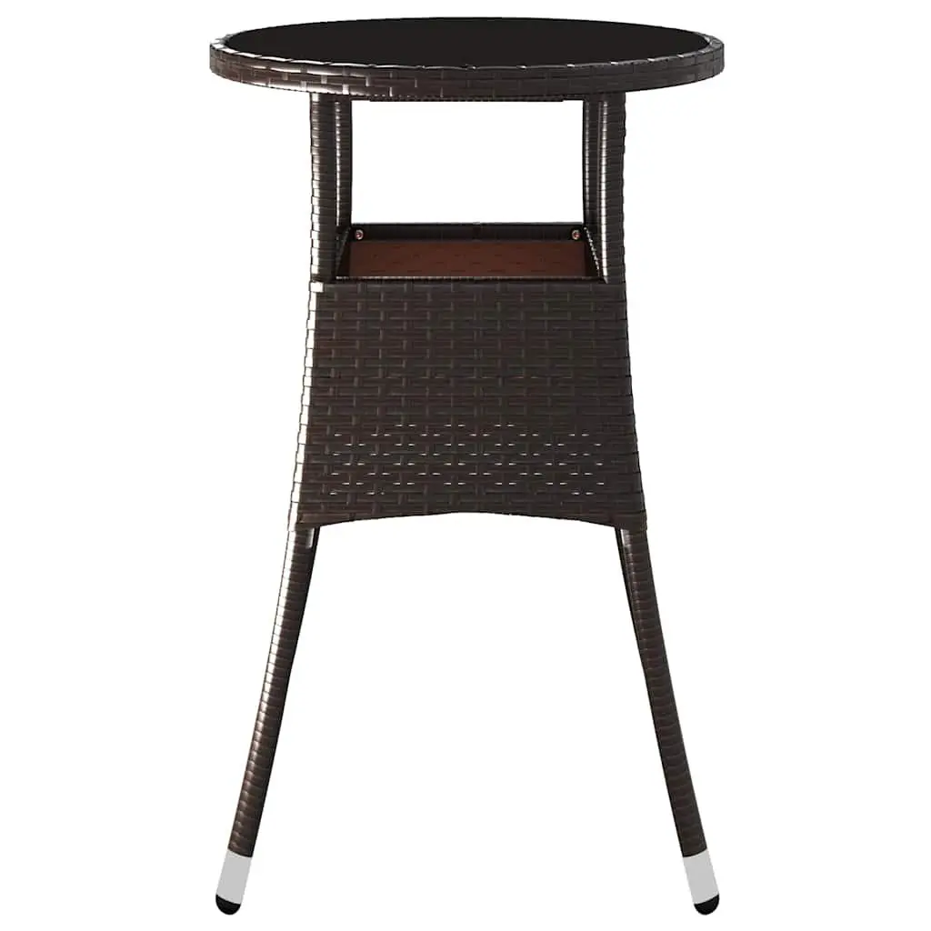 Garden Table Outdoor Patio Furniture Tempered Glass Top Poly Rattan Brown Ø60cm