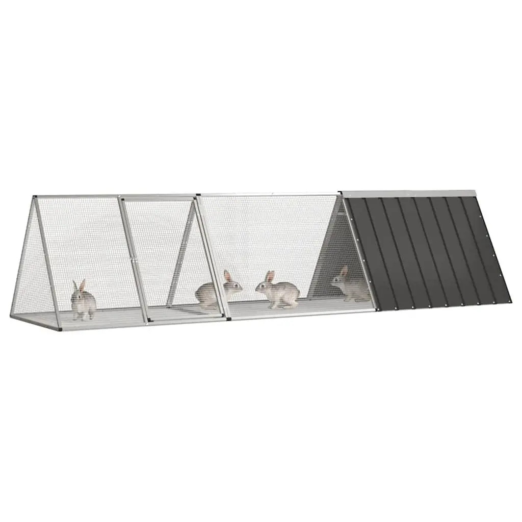 Rabbit Cage Hutch Outdoor Small Animal Enclosure Anthracite Galvanised Steel 302.5 x 80.5 x 71 cm