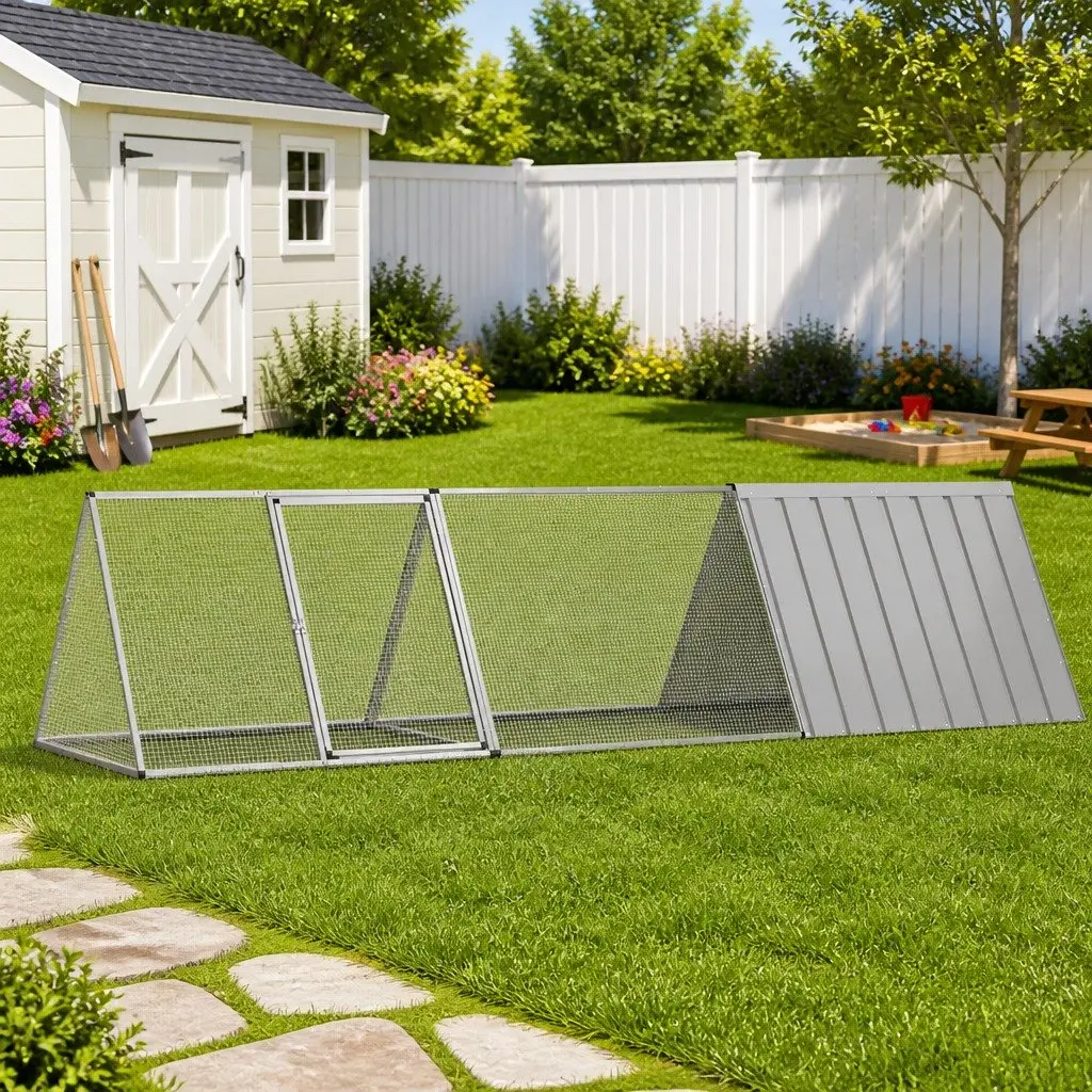 Rabbit Cage Grey 302.5x80.5x71cm Galvanised Steel
