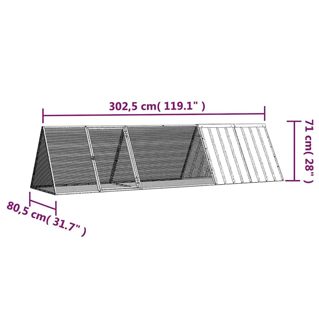 Rabbit Cage Grey 302.5x80.5x71cm Galvanised Steel