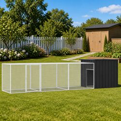 Chicken Cage Anthracite 400x91x100 cm Galvanised Steel Coop Run Pen Housing