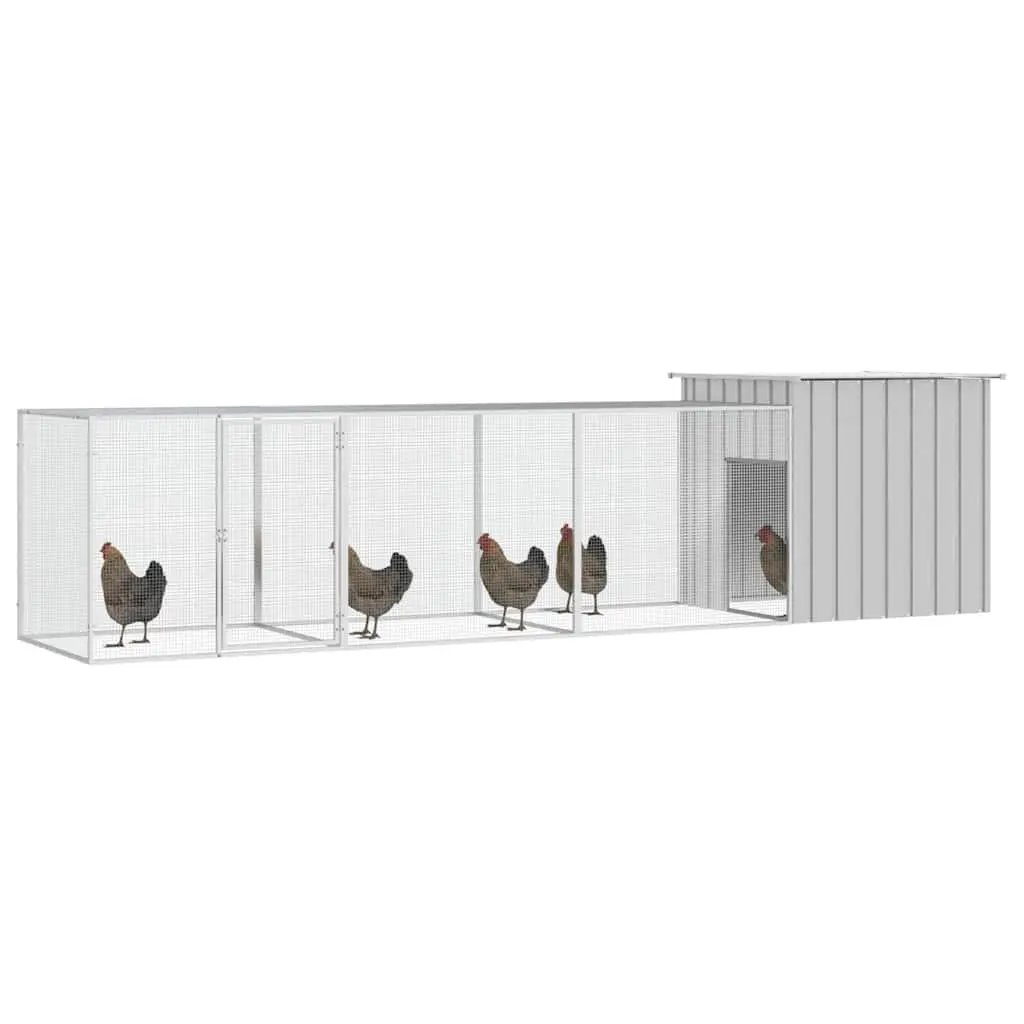 Chicken Cage Grey 400x91x100 cm Small Animal Run Galvanised Steel Outdoor Coop