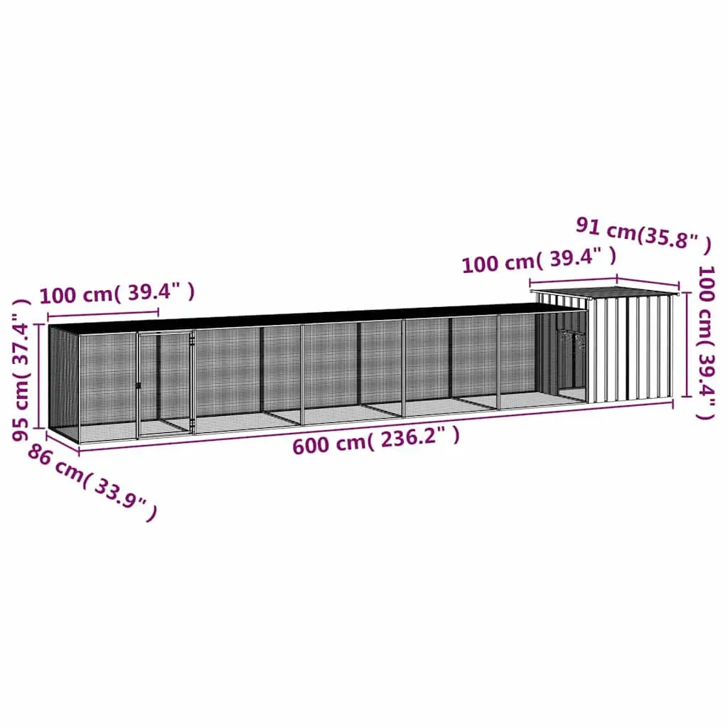 Chicken Cage Outdoor Small Animal Habitat Grey Galvanised Steel 600 x 91 x 100 cm