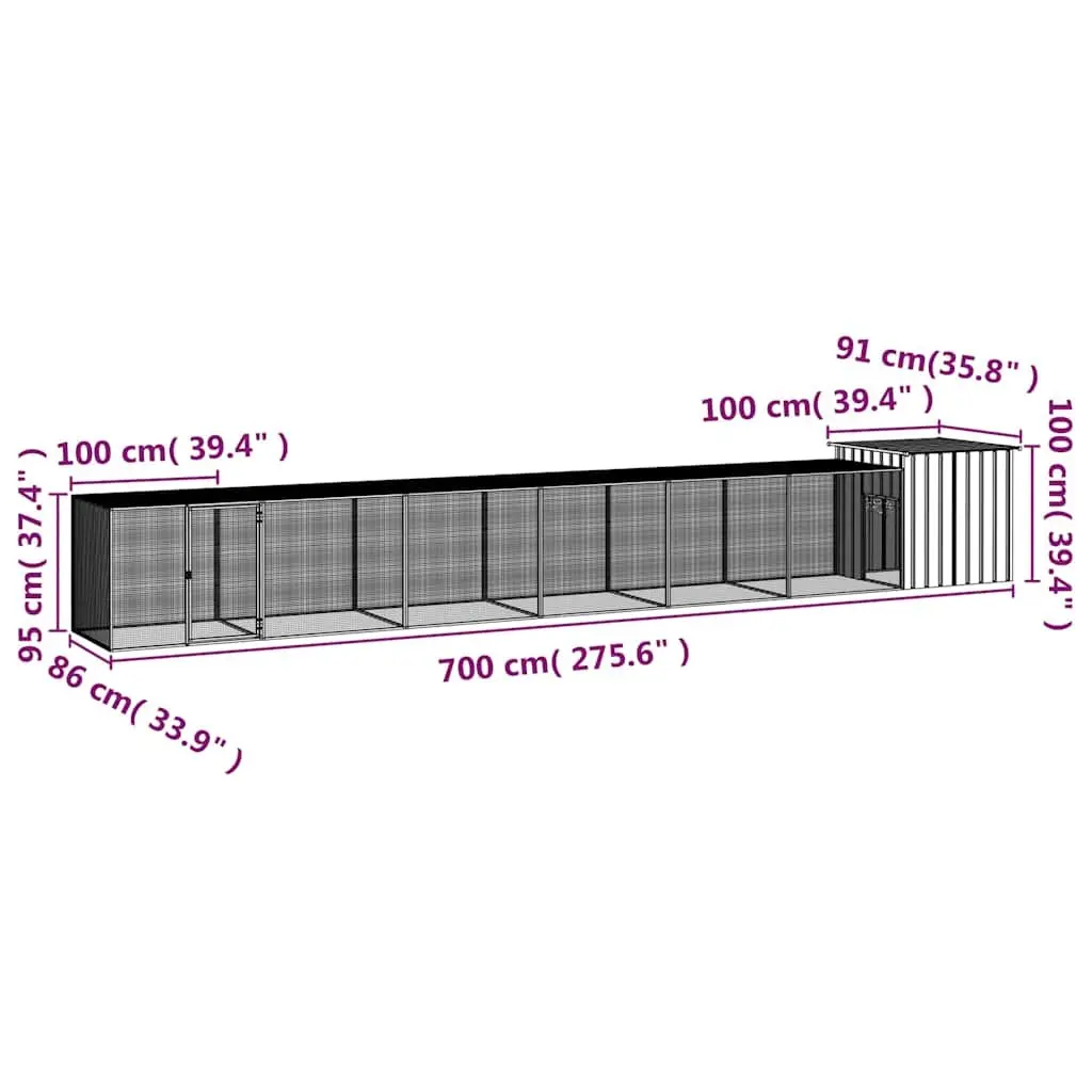 Chicken Cage Small Animal Habitat Run Coop Enclosure Grey Galvanised Steel 700 x 91 x 100 cm