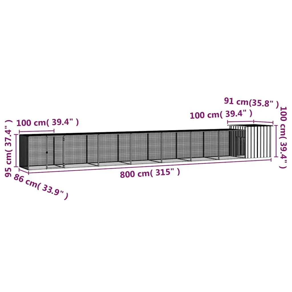 Chicken Cage for Backyard Poultry 800x91x100cm Galvanised Steel Coop Run Pen