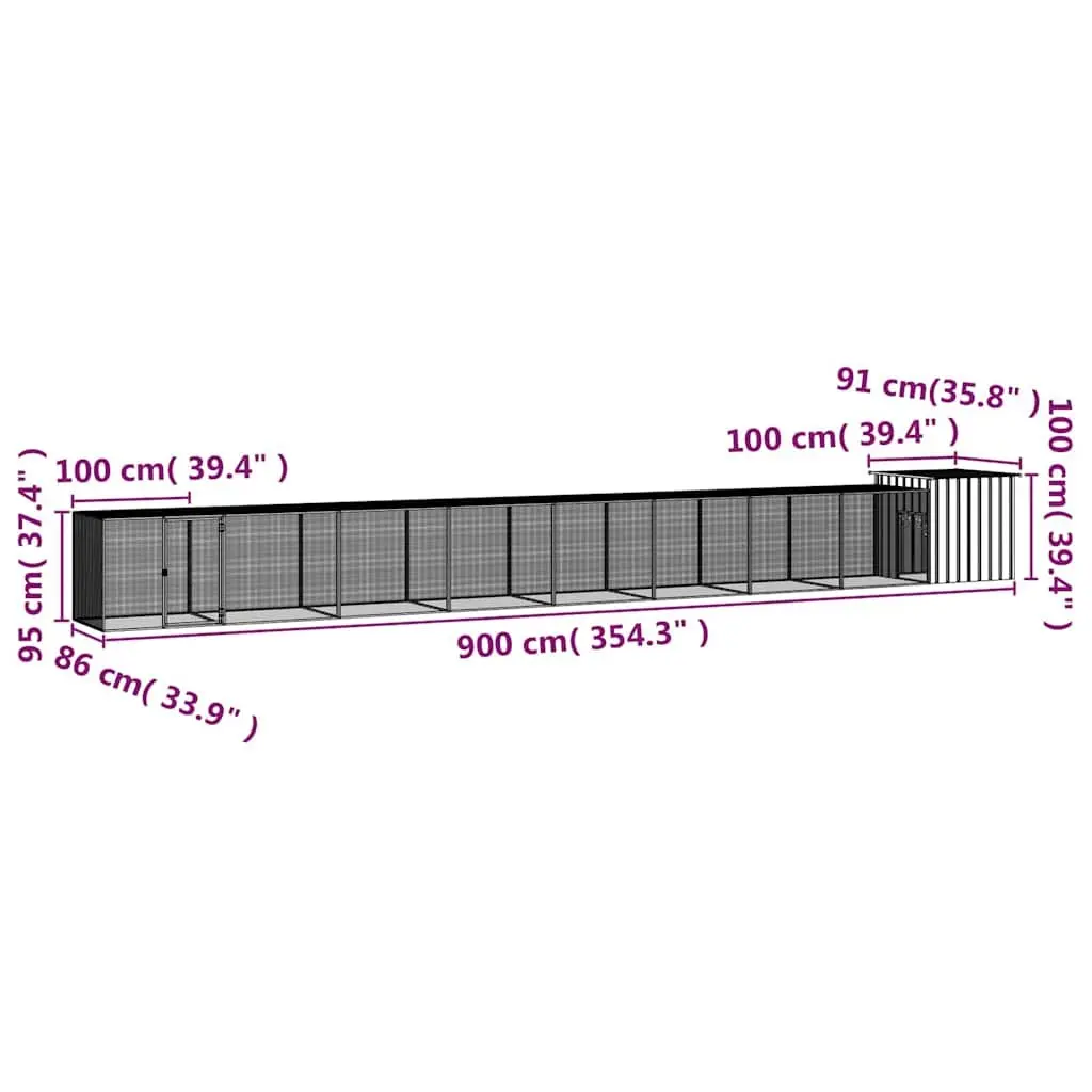 Chicken Cage Grey for Backyard Poultry 900x91x100cm Galvanised Steel Run Coop Hens Ducks Small