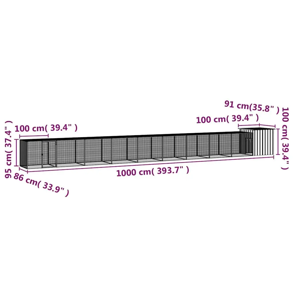 Chicken Cage Grey 1000x91x100 cm Galvanised Steel Coop Run Hen House Pet Pen