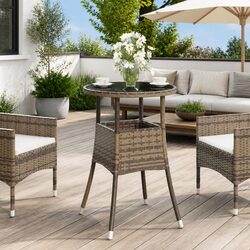 Garden Table Specifications: 60cm Diameter, Grey Rattan Frame