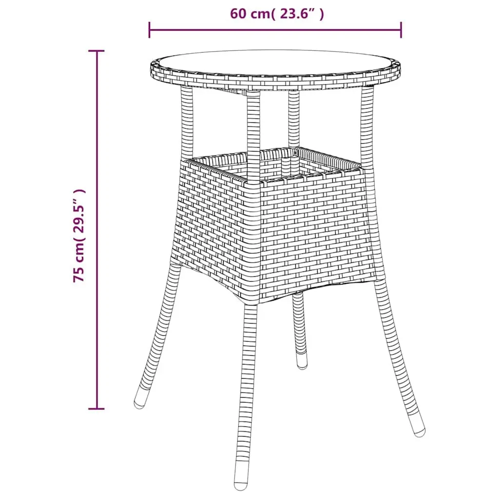 Garden Table Outdoor Patio Furniture Tempered Glass Top Poly Rattan Grey 60cm