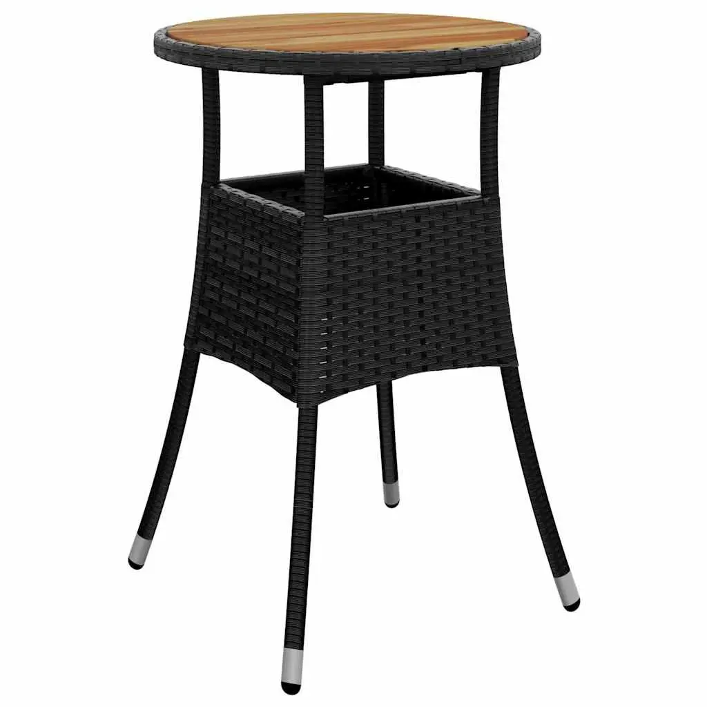Garden Table Outdoor Patio Ø60x75 cm Acacia Wood Poly Rattan Black
