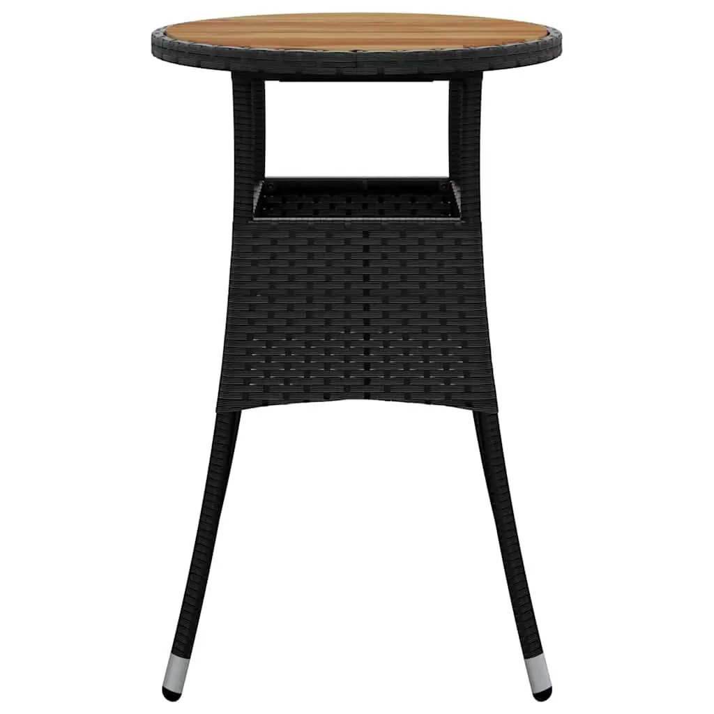 Garden Table Outdoor Patio Ø60x75 cm Acacia Wood Poly Rattan Black