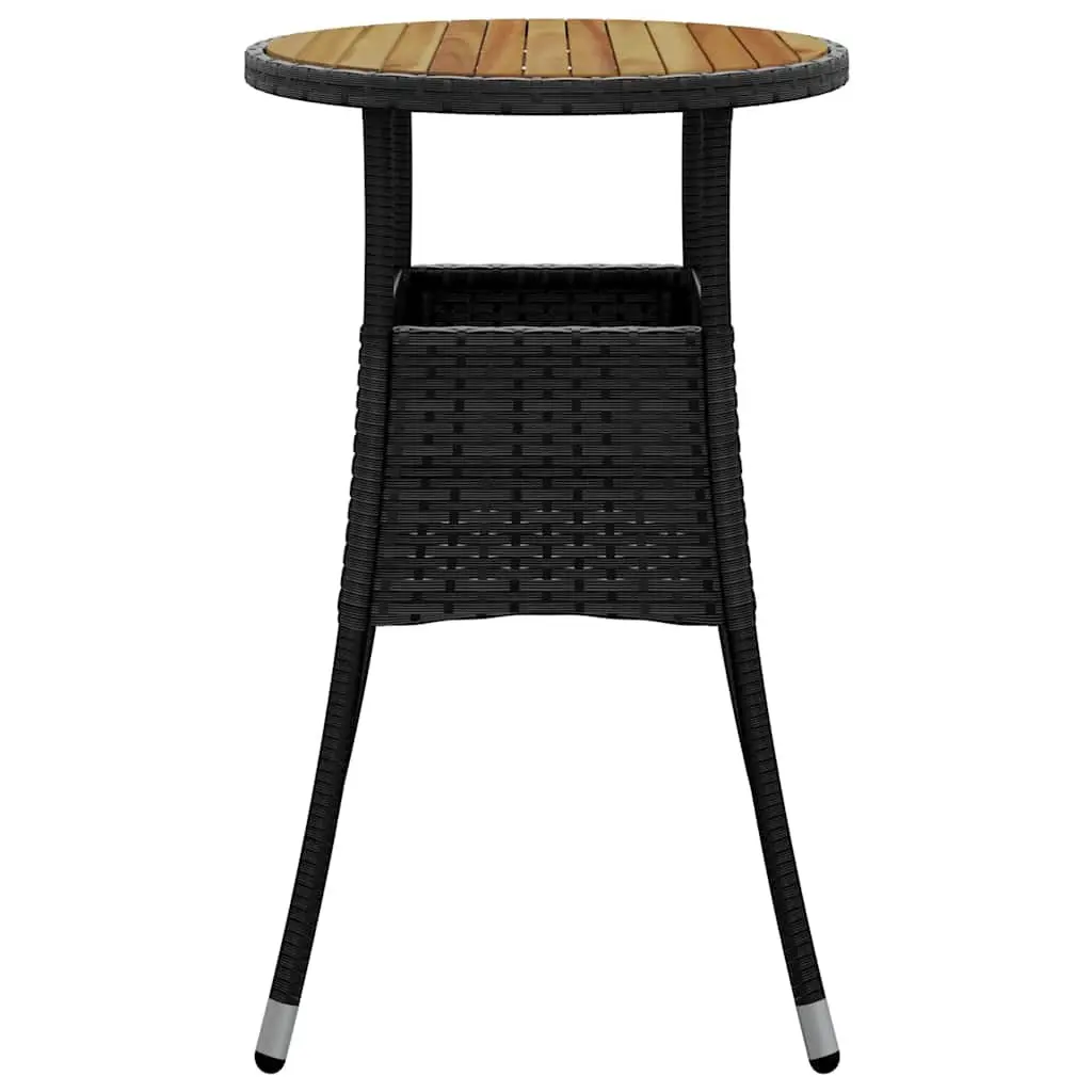 Garden Table Outdoor Patio Ø60x75 cm Acacia Wood Poly Rattan Black