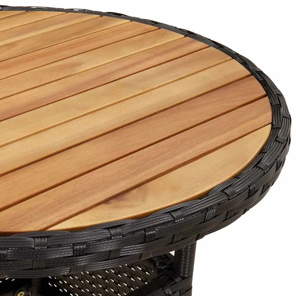 Garden Table Outdoor Patio Ø60x75 cm Acacia Wood Poly Rattan Black