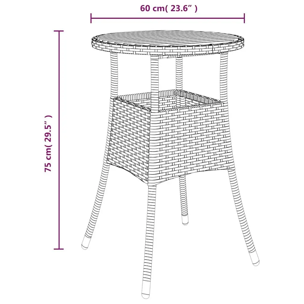 Garden Table Outdoor Patio Ø60x75 cm Acacia Wood Poly Rattan Black