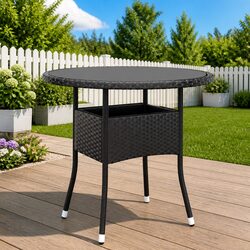 Garden Table Specifications: Black Round with Glass Top, 80cm