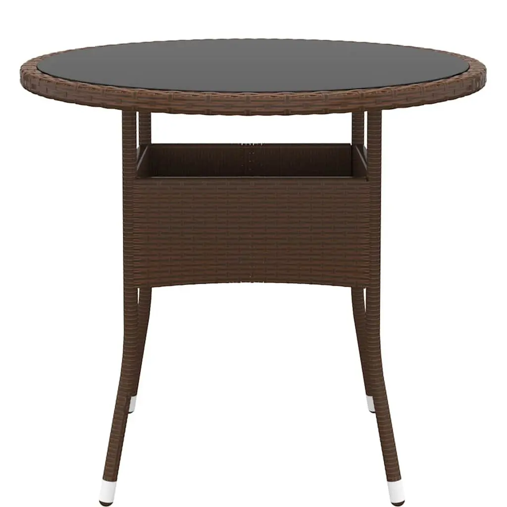 Round Garden Table for Outdoor Patio Ø80cm Poly Rattan Tempered Glass Top