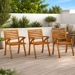 3-Piece Slatted Brown Wood Garden Chair Set Details
