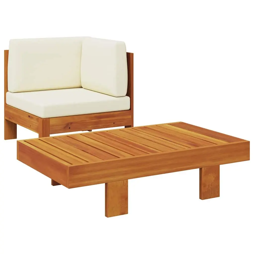 Outdoor Lounge Set Sofa and Table for Garden Cream Cushions Acacia Wood 2 Piece