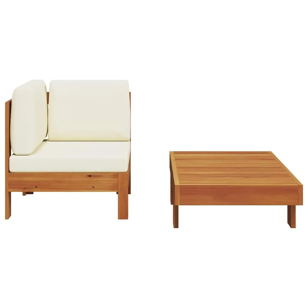 Outdoor Lounge Set Sofa and Table for Garden Cream Cushions Acacia Wood 2 Piece
