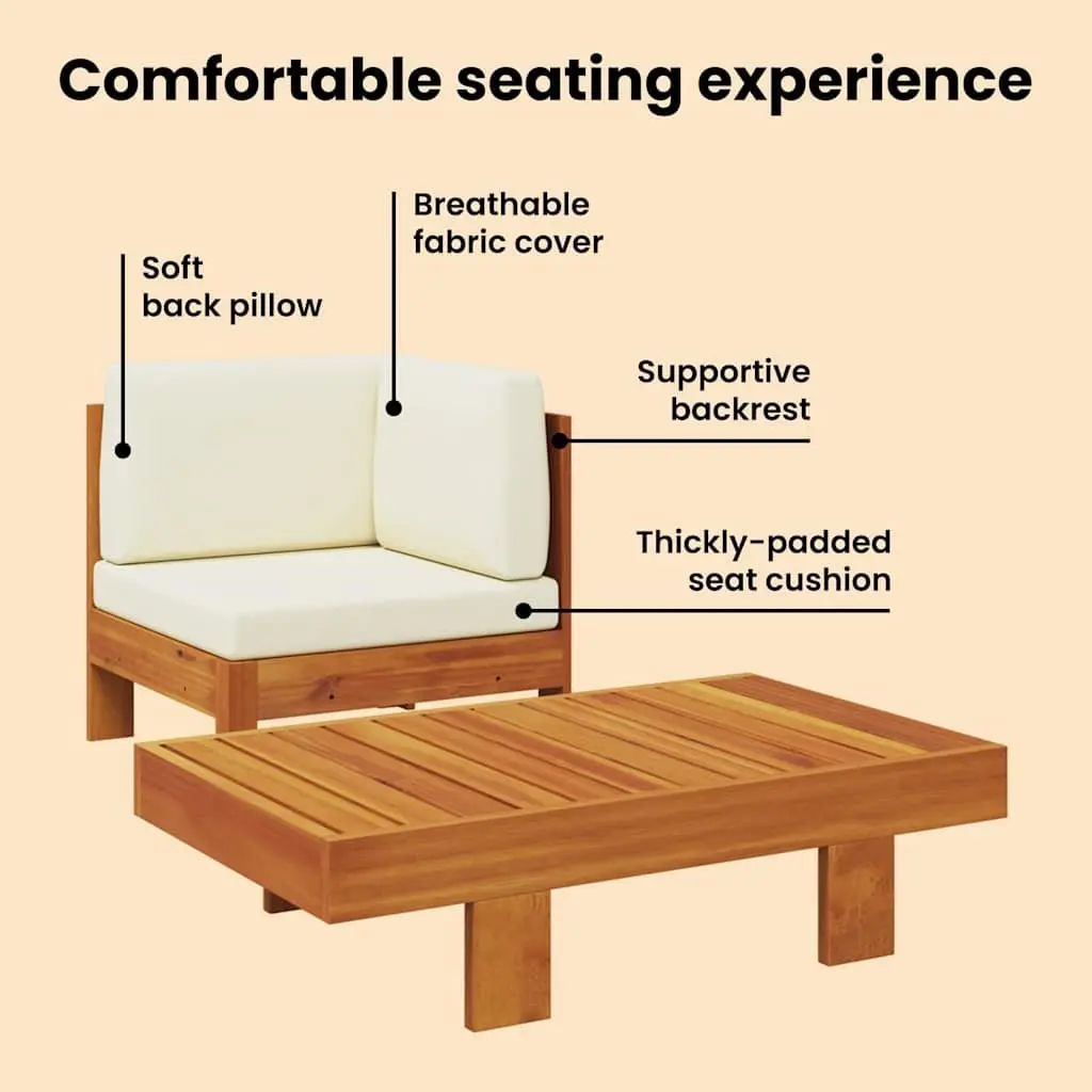 Outdoor Lounge Set Sofa and Table for Garden Cream Cushions Acacia Wood 2 Piece