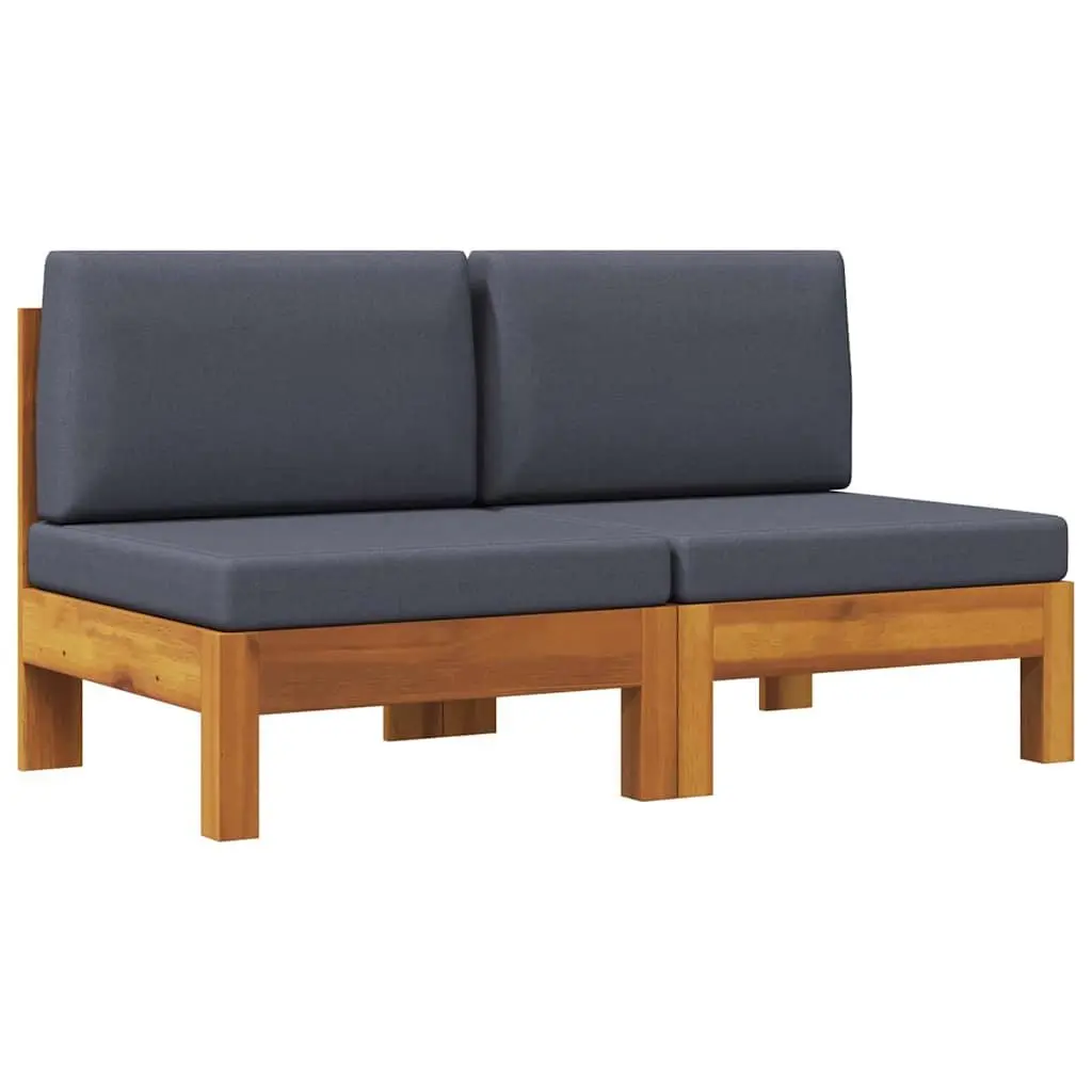 Outdoor Middle Sofas 2 pcs Grey Cushions Acacia Wood Garden Sectional Seating