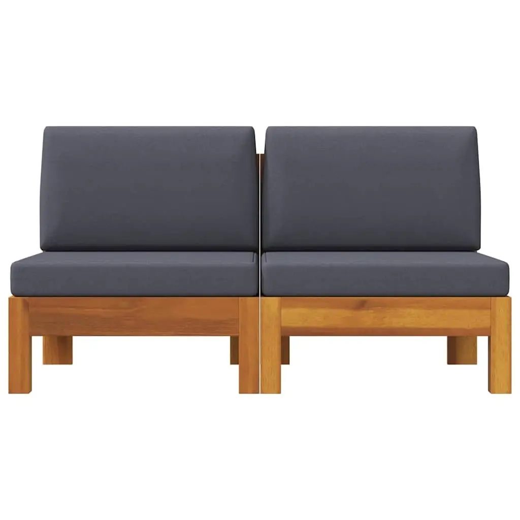 Outdoor Middle Sofas 2 pcs Grey Cushions Acacia Wood Garden Sectional Seating