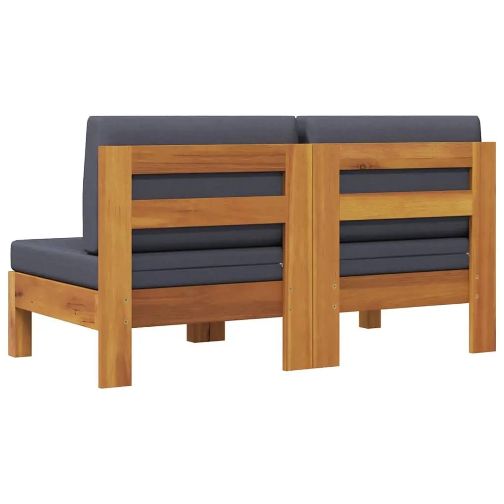 Outdoor Middle Sofas 2 pcs Grey Cushions Acacia Wood Garden Sectional Seating
