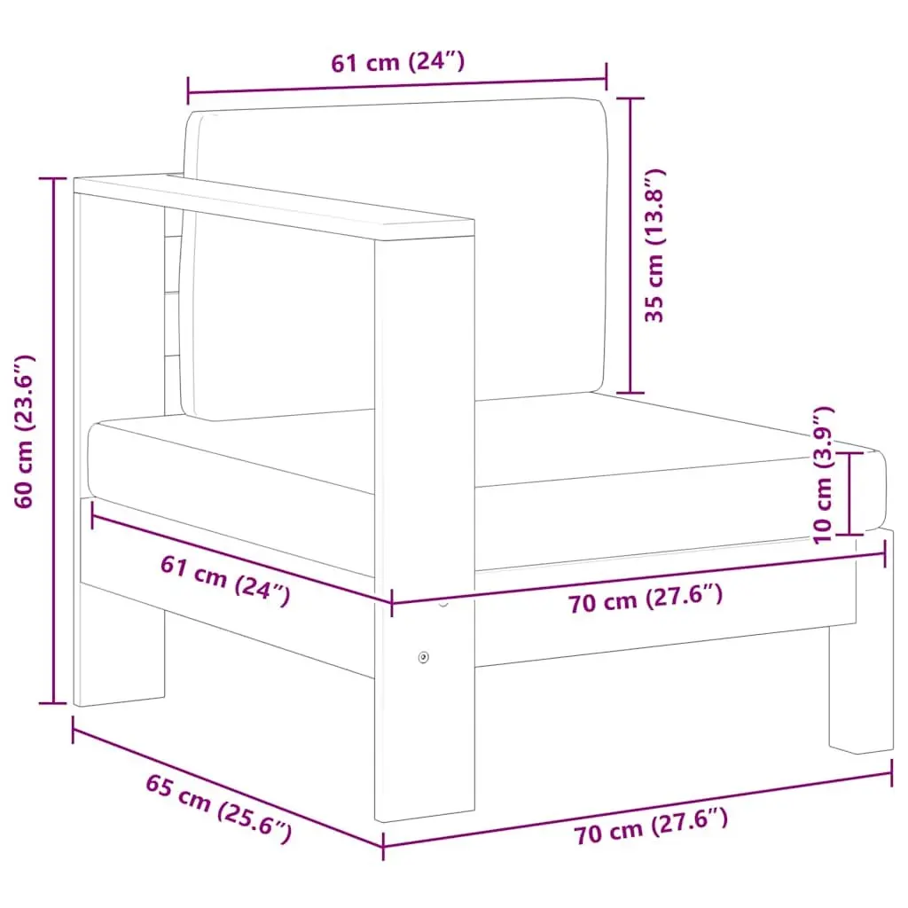 White Outdoor Middle Sofa with Armrest