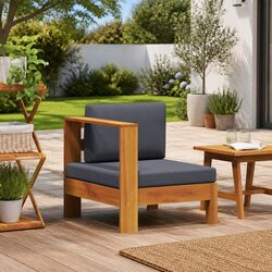 Middle Sofa Section with Armrest, Solid Acacia Wood Frame