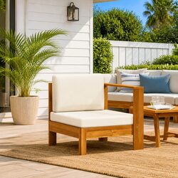 Outdoor Middle Sofa Section with Armrest Cream Garden Lounge Seating Unit