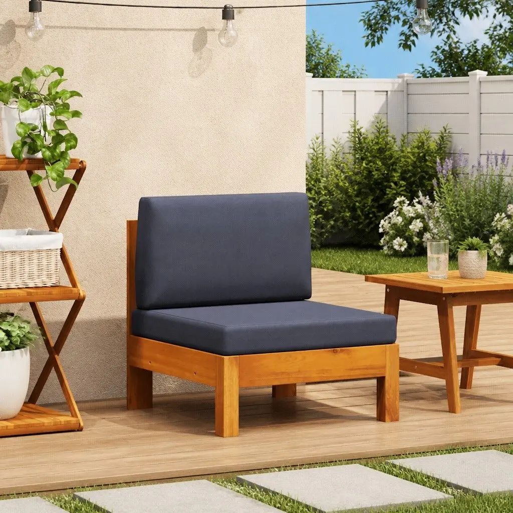 Middle Outdoor Sectional Sofa Unit for Garden Grey Cushions Solid Acacia Wood