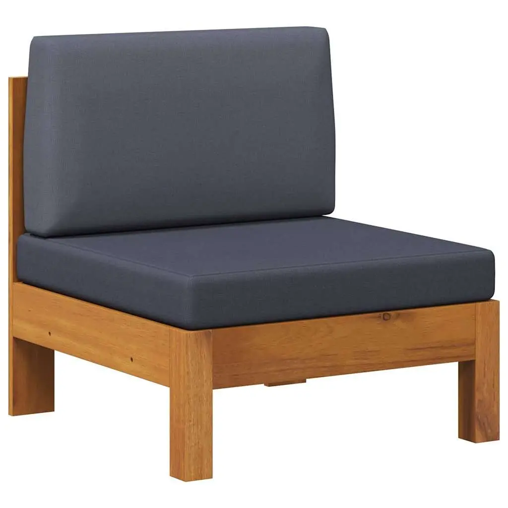 Middle Outdoor Sectional Sofa Unit for Garden Grey Cushions Solid Acacia Wood