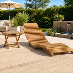 Wooden Folding Sun Lounger: 1x Chair with Table Included