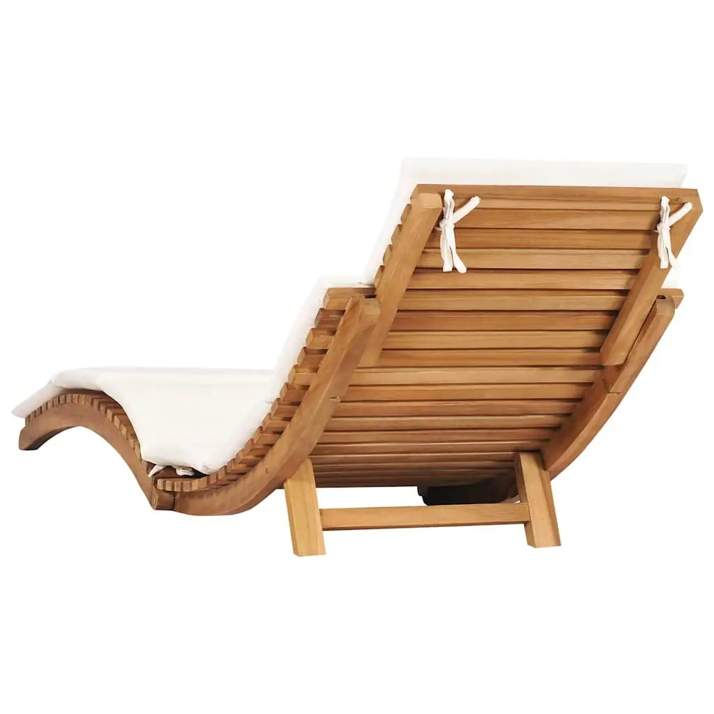 Wooden Sun Lounger Outdoor Garden Folding Lounger with Cream Cushion