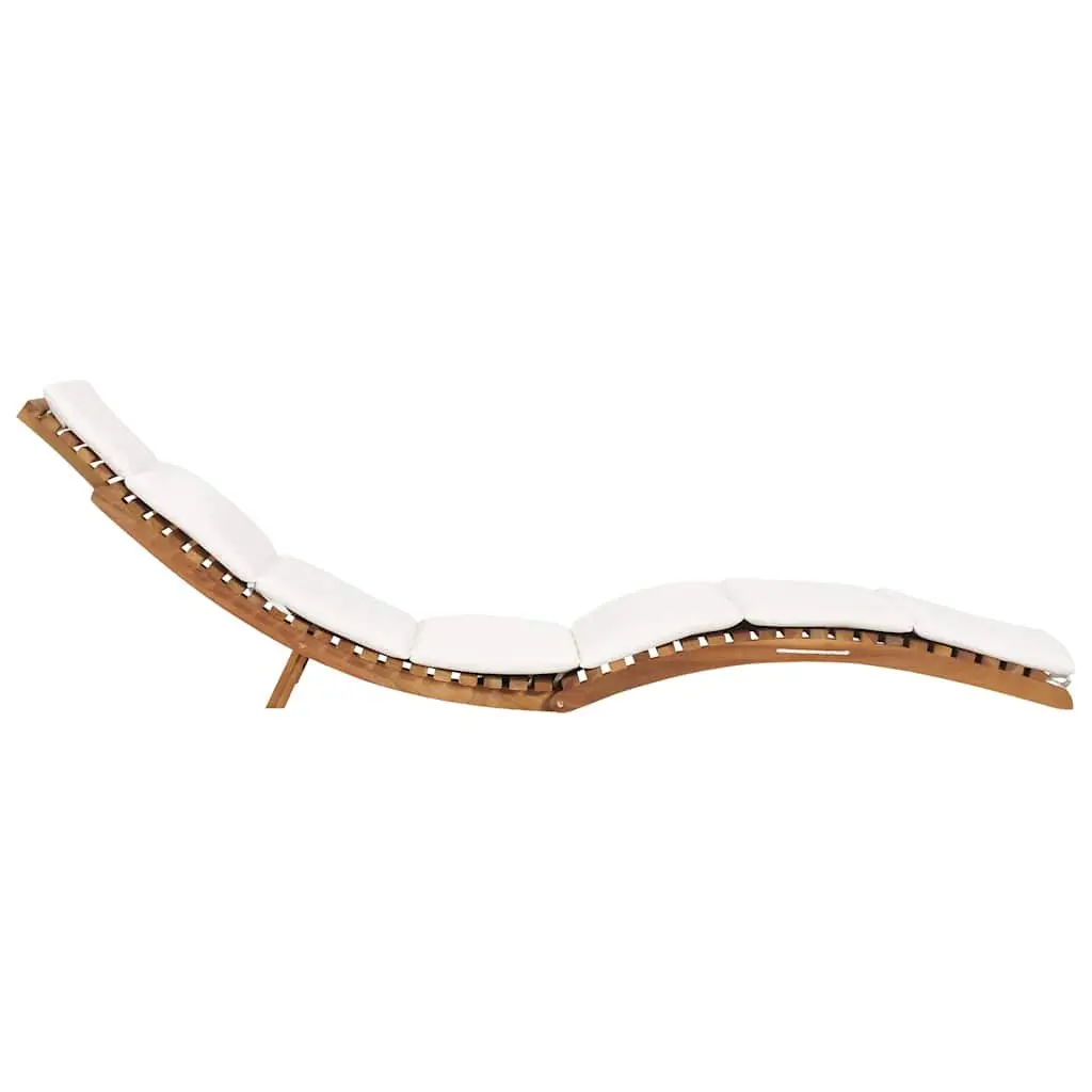 Wooden Sun Lounger Outdoor Garden Folding Lounger with Cream Cushion