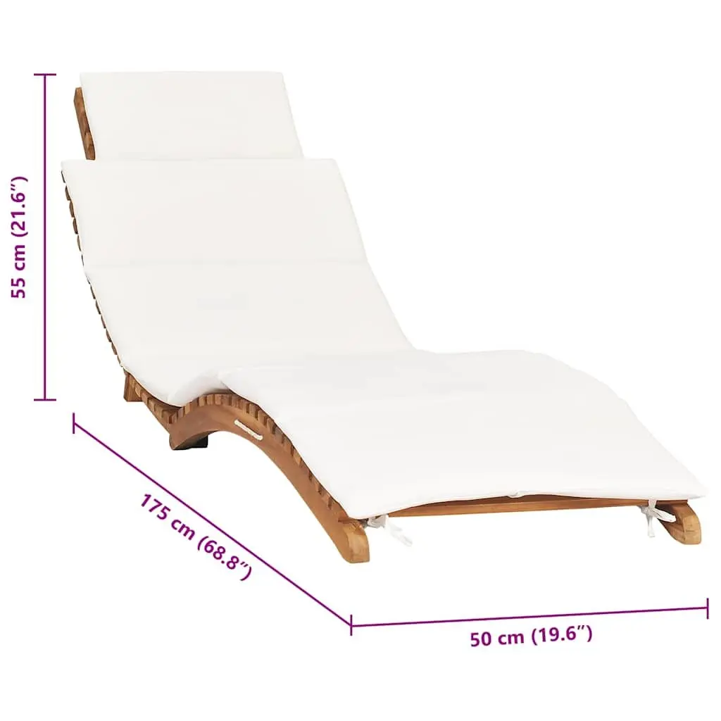 Wooden Sun Lounger Outdoor Garden Folding Lounger with Cream Cushion