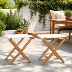 Outdoor Folding Chairs Set of 2 Garden Patio Seating Wood Frame White Fabric