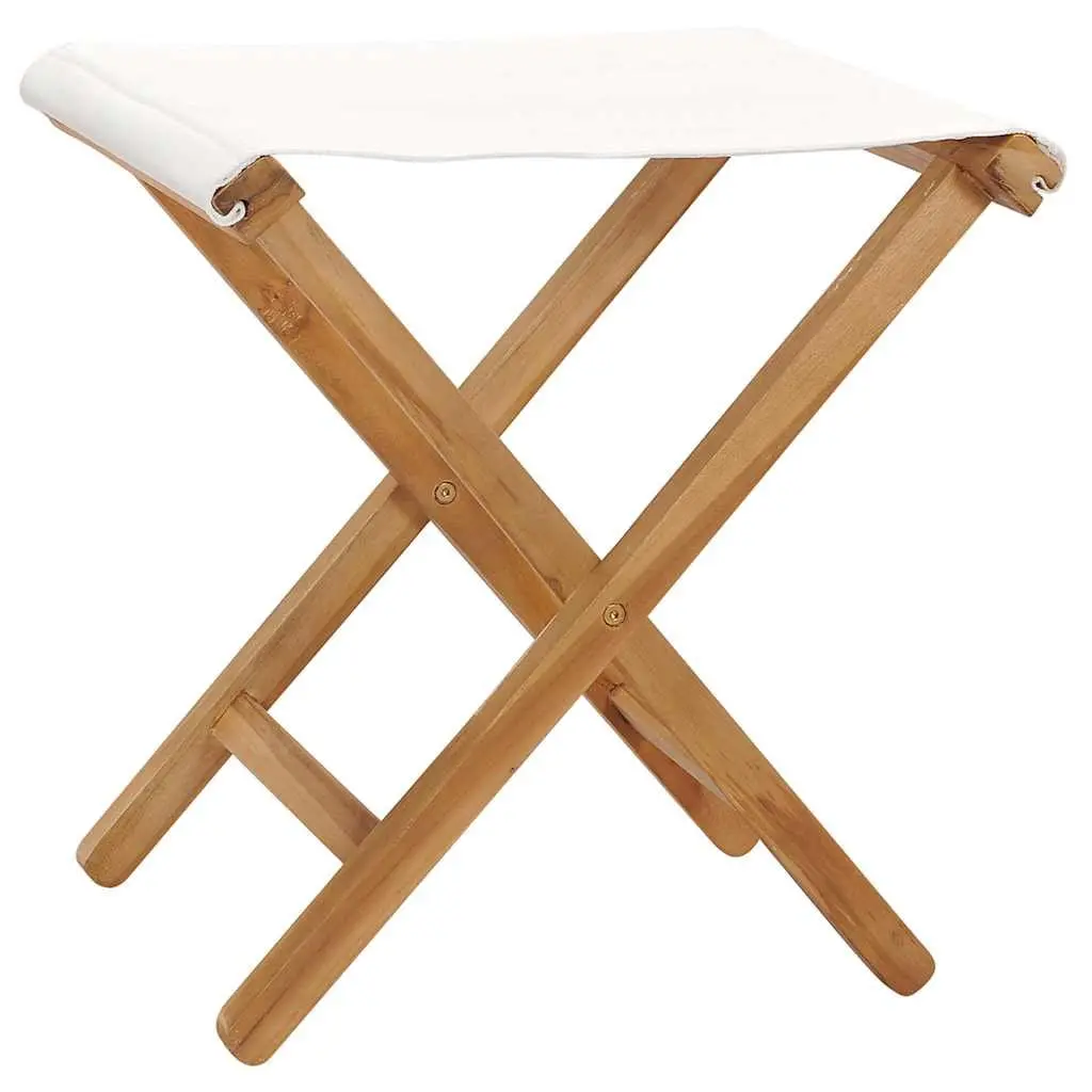 Folding Chairs Set for Outdoor Use Garden Patio with Teak Hardwood Frame and White Fabric Seat