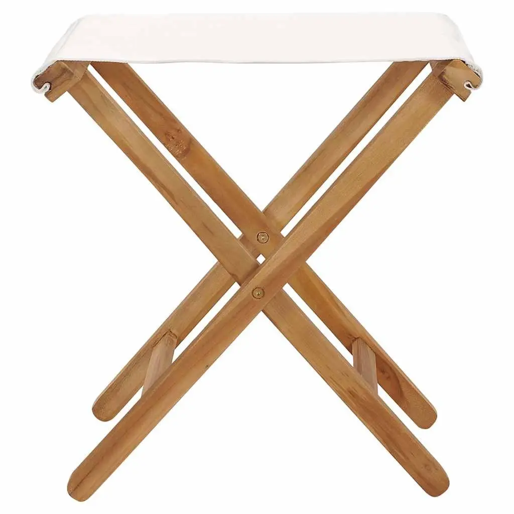 Folding Chairs Set for Outdoor Use Garden Patio with Teak Hardwood Frame and White Fabric Seat