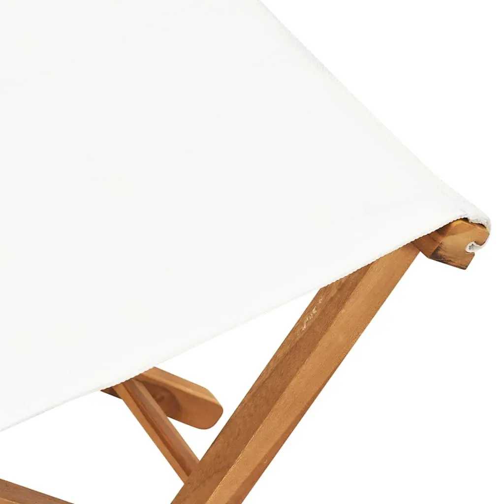 Folding Chairs Set for Outdoor Use Garden Patio with Teak Hardwood Frame and White Fabric Seat