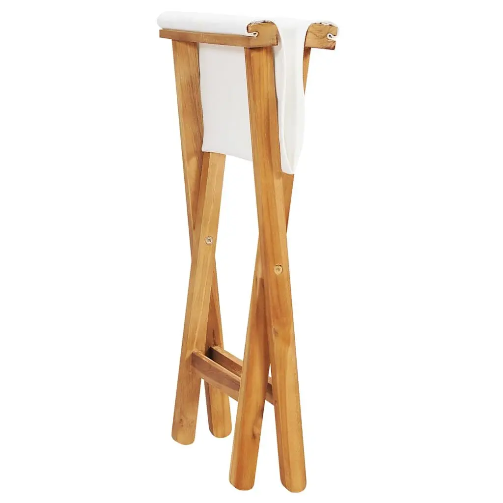 Folding Chairs Set for Outdoor Use Garden Patio with Teak Hardwood Frame and White Fabric Seat