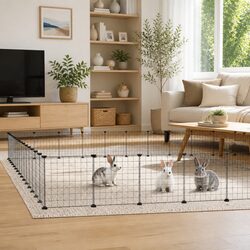 60-Panel Black Pet Cage, 35x35cm, Powder-Coated Steel